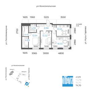 3-к квартира, вторичка, 75м2, 29/32 этаж