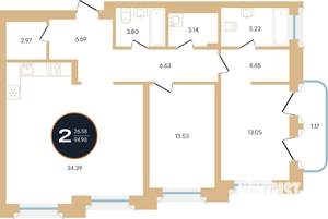 2-к квартира, вторичка, 95м2, 7/8 этаж