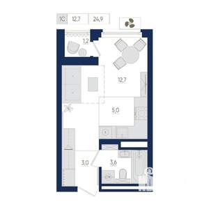 1-к квартира, вторичка, 25м2, 12/22 этаж