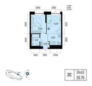 2-к квартира, вторичка, 40м2, 14/25 этаж