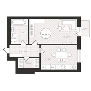 1-к квартира, строящийся дом, 41м2, 8/24 этаж