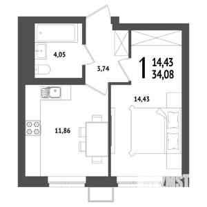 1-к квартира, вторичка, 34м2, 23/25 этаж