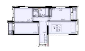 3-к квартира, строящийся дом, 84м2, 18/25 этаж