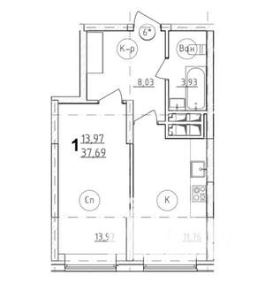 1-к квартира, строящийся дом, 38м2, 17/28 этаж