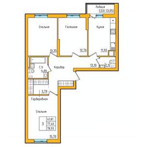 3-к квартира, вторичка, 79м2, 15/27 этаж