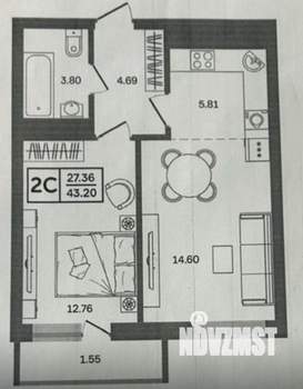 2-к квартира, вторичка, 43м2, 8/24 этаж