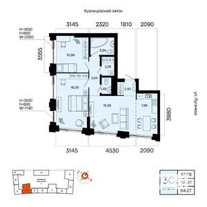 3-к квартира, вторичка, 64м2, 19/23 этаж