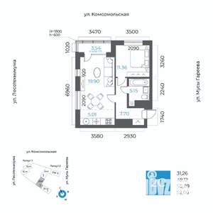 2-к квартира, вторичка, 51м2, 4/20 этаж