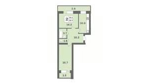 2-к квартира, вторичка, 60м2, 9/12 этаж