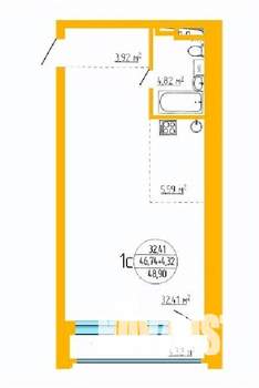 2-к квартира, вторичка, 47м2, 5/16 этаж