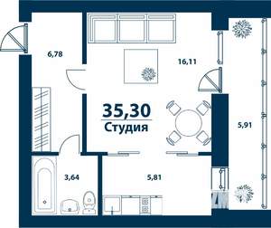 1-к квартира, вторичка, 35м2, 4/5 этаж