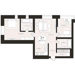 2-к квартира, строящийся дом, 70м2, 6/24 этаж