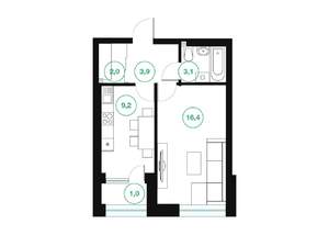 1-к квартира, строящийся дом, 36м2, 25/25 этаж