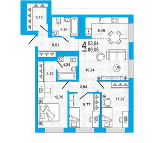3-к квартира, вторичка, 89м2, 10/26 этаж