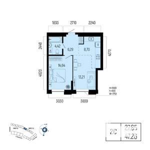 2-к квартира, вторичка, 47м2, 3/13 этаж