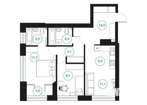 3-к квартира, строящийся дом, 64м2, 5/25 этаж