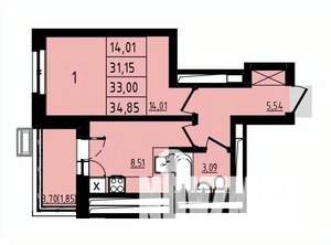 1-к квартира, вторичка, 33м2, 25/25 этаж