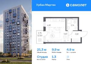 Студия квартира, вторичка, 21м2, 8/12 этаж