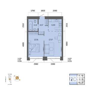 2-к квартира, вторичка, 46м2, 19/32 этаж