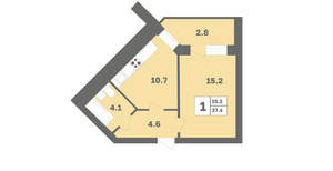 1-к квартира, вторичка, 37м2, 9/12 этаж