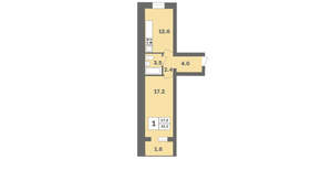 1-к квартира, вторичка, 41м2, 8/12 этаж