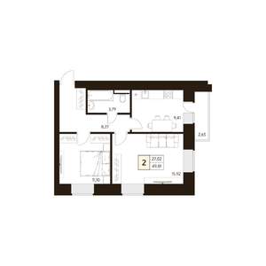 2-к квартира, строящийся дом, 52м2, 14/17 этаж