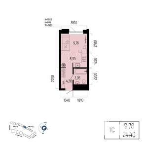 1-к квартира, вторичка, 24м2, 4/13 этаж