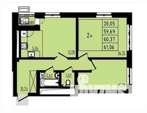 2-к квартира, вторичка, 60м2, 2/25 этаж