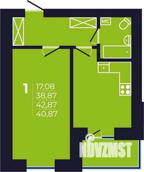 1-к квартира, строящийся дом, 41м2, 5/12 этаж