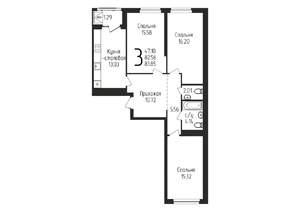 3-к квартира, строящийся дом, 84м2, 16/25 этаж