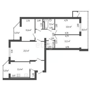 4-к квартира, вторичка, 104м2, 16/17 этаж