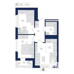 3-к квартира, вторичка, 45м2, 12/22 этаж