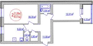 2-к квартира, вторичка, 60м2, 7/14 этаж