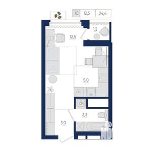 1-к квартира, вторичка, 24м2, 10/22 этаж