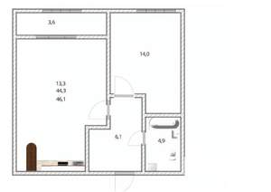 2-к квартира, вторичка, 46м2, 7/18 этаж