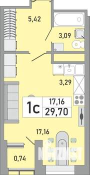 1-к квартира, строящийся дом, 30м2, 20/24 этаж