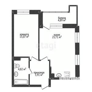 2-к квартира, вторичка, 52м2, 18/25 этаж
