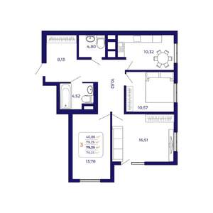 3-к квартира, вторичка, 79м2, 1/25 этаж