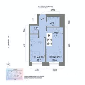 2-к квартира, вторичка, 45м2, 7/22 этаж