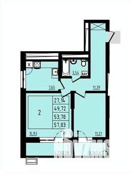 2-к квартира, вторичка, 54м2, 23/25 этаж