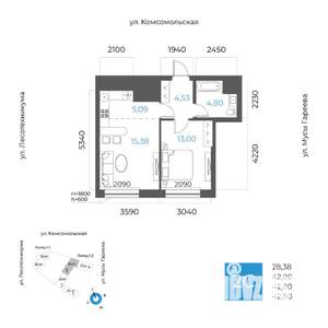 2-к квартира, вторичка, 43м2, 16/24 этаж