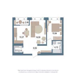 2-к квартира, вторичка, 52м2, 7/14 этаж