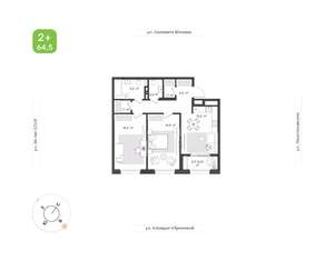2-к квартира, вторичка, 65м2, 6/25 этаж