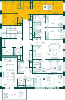 2-к квартира, строящийся дом, 55м2, 15/16 этаж