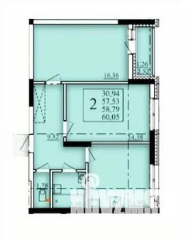 2-к квартира, строящийся дом, 59м2, 2/25 этаж