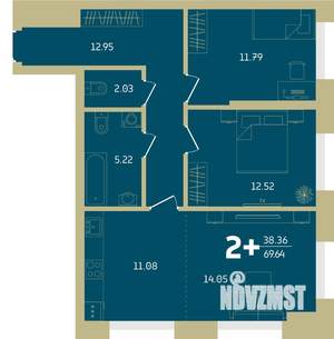 2-к квартира, строящийся дом, 70м2, 28/32 этаж