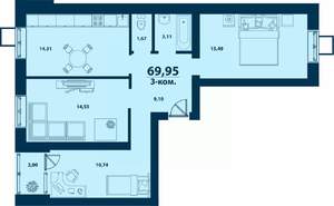 3-к квартира, строящийся дом, 70м2, 5/5 этаж