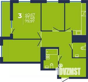 3-к квартира, строящийся дом, 80м2, 21/25 этаж