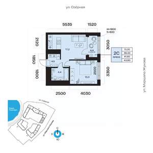 2-к квартира, вторичка, 42м2, 13/32 этаж
