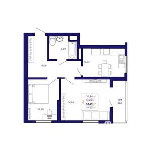 2-к квартира, вторичка, 53м2, 22/25 этаж